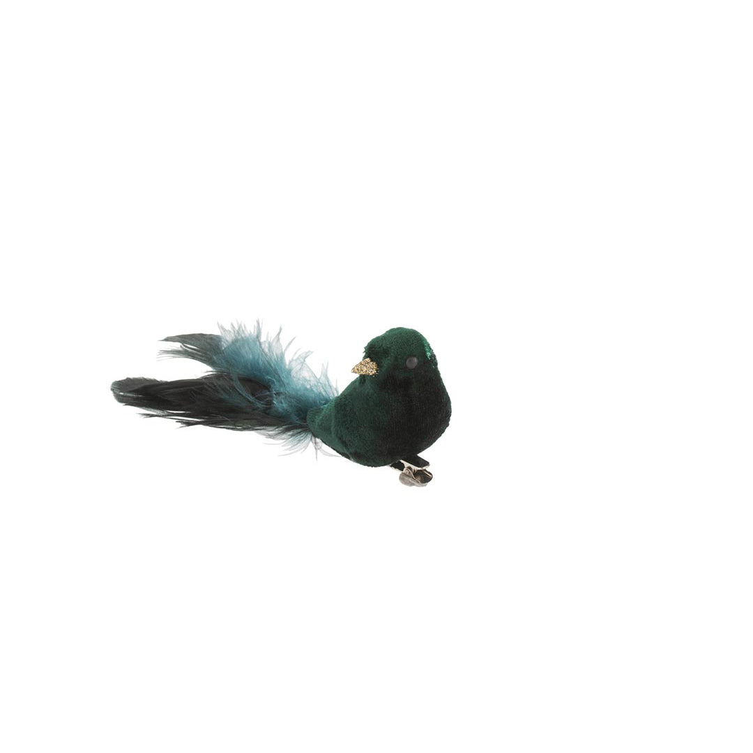 Clip uccello in velluto verde